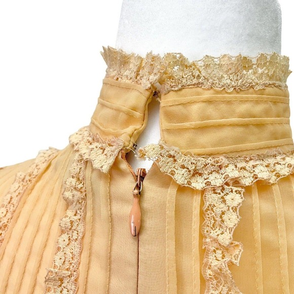 Vintage I. Magnin Anthony Muto Orange Cream Ruffled Lace Long Sleeve Dress Women - Picture 6 of 10